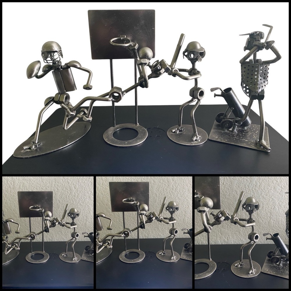 4 Nuts and Bolts Metallic Art Golf,Basketball Football Baseball Sculpture